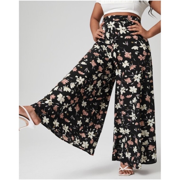 BellanBlue Pants - Plus Boho Black Floral Print Palazzo Lounge Wide Leg Pants